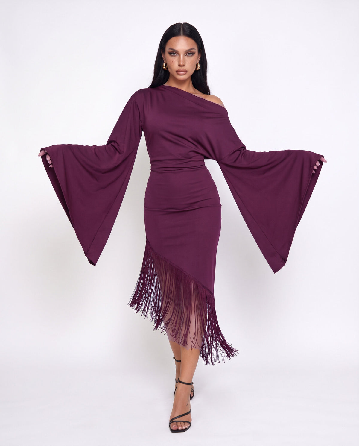 Abito Fringe Hem-Wine