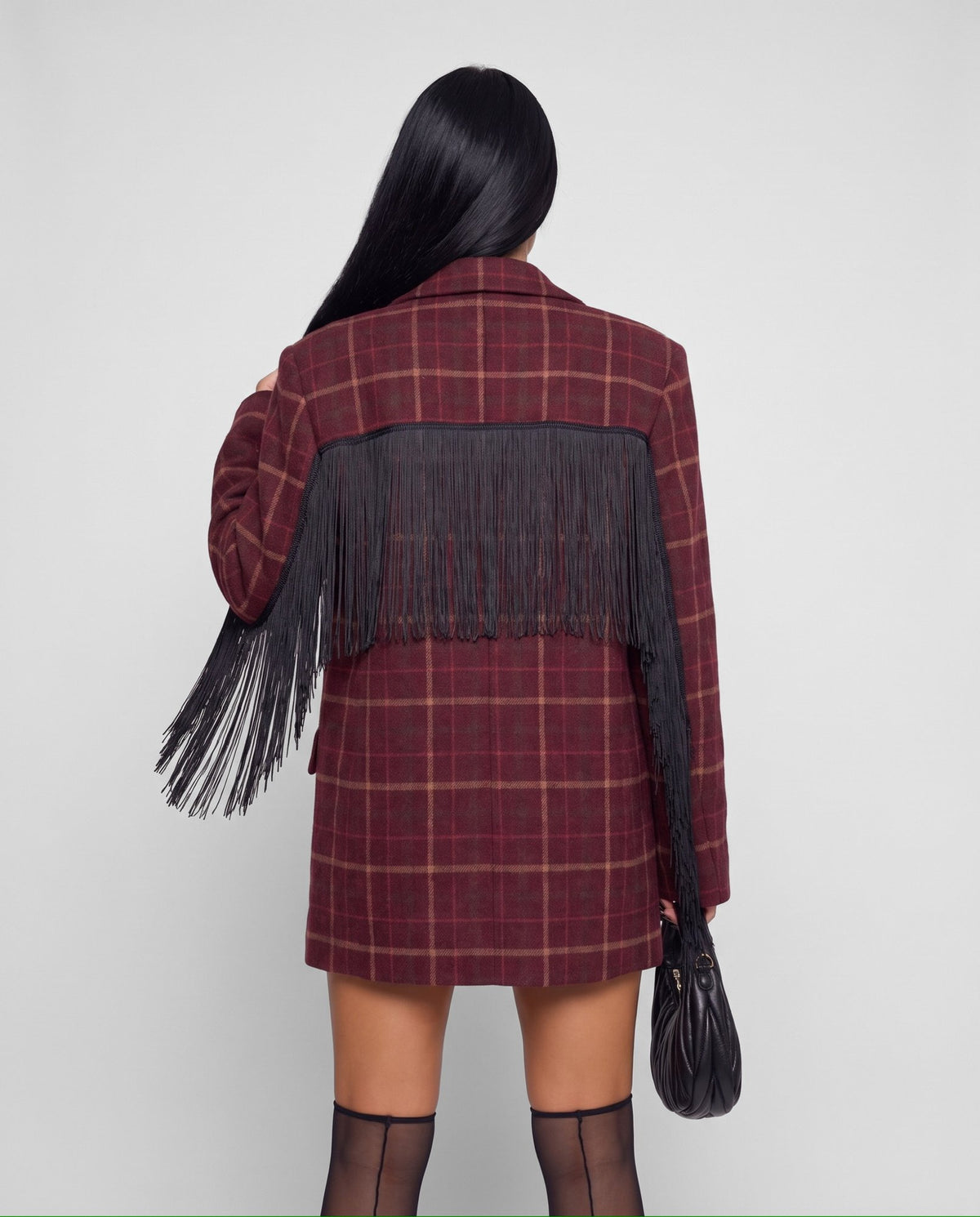 Giacca Check Fringe-Cherry Red