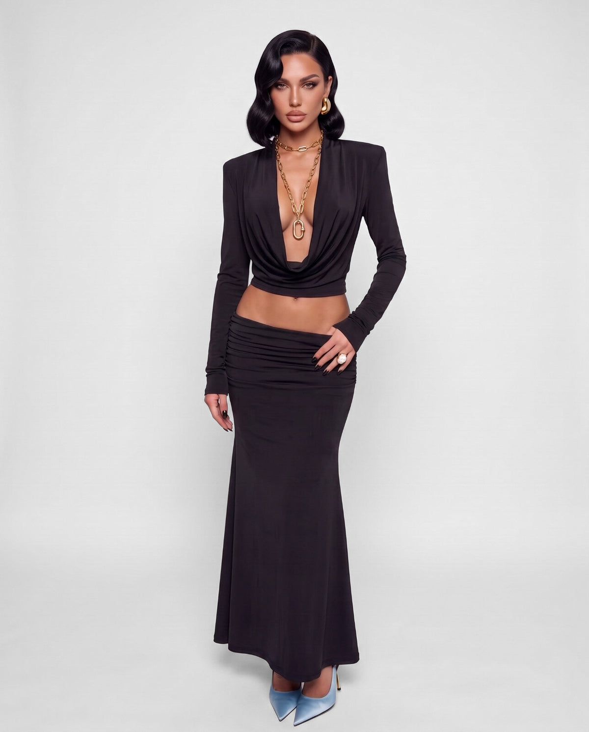 Coord Set Draped-Black