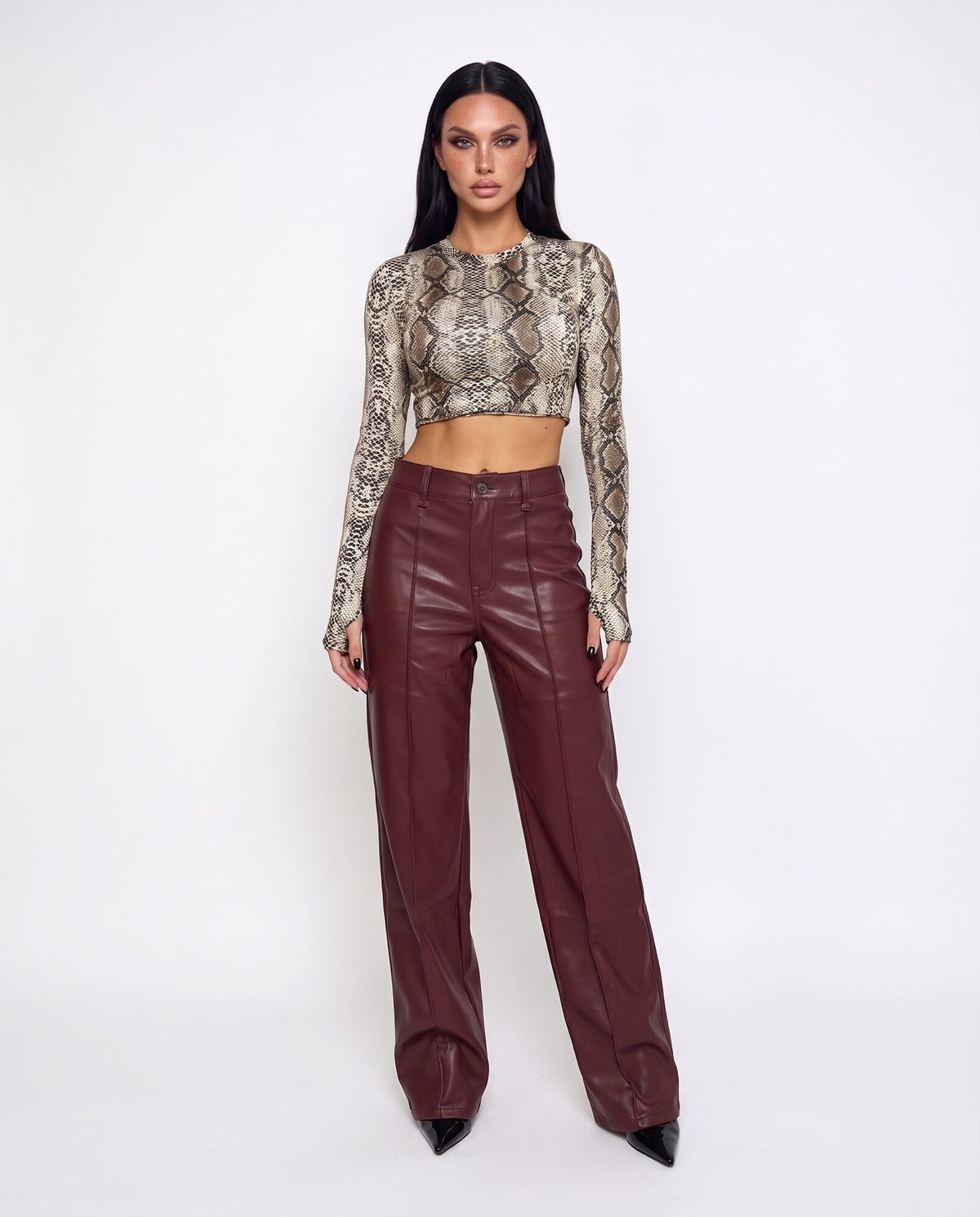 Pantalone Leather Seam-Cherry Red
