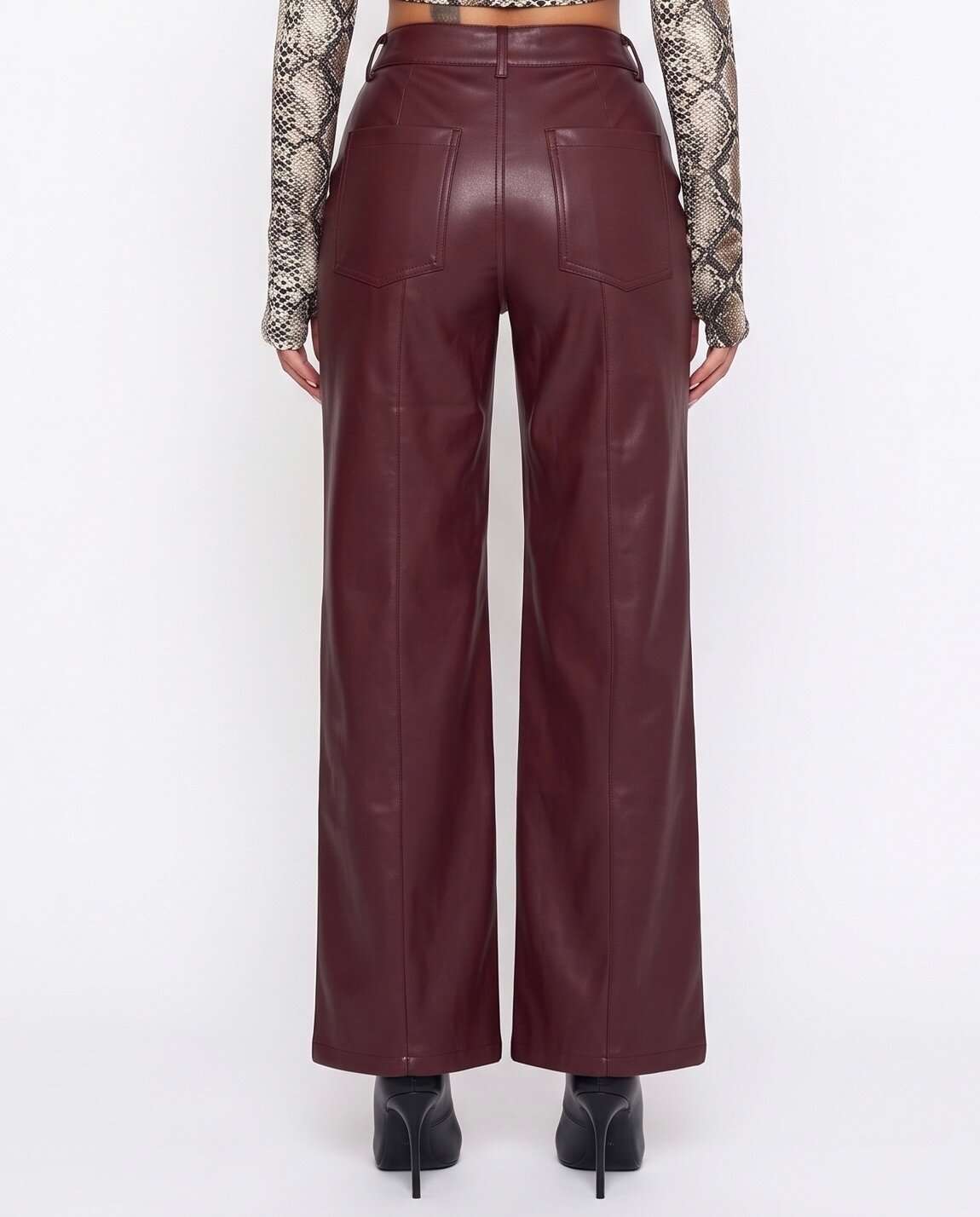 Pantalone Leather Seam-Cherry Red