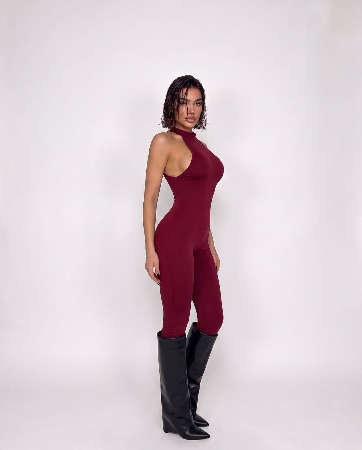 Mocha Jumpsuit - Cherry Red