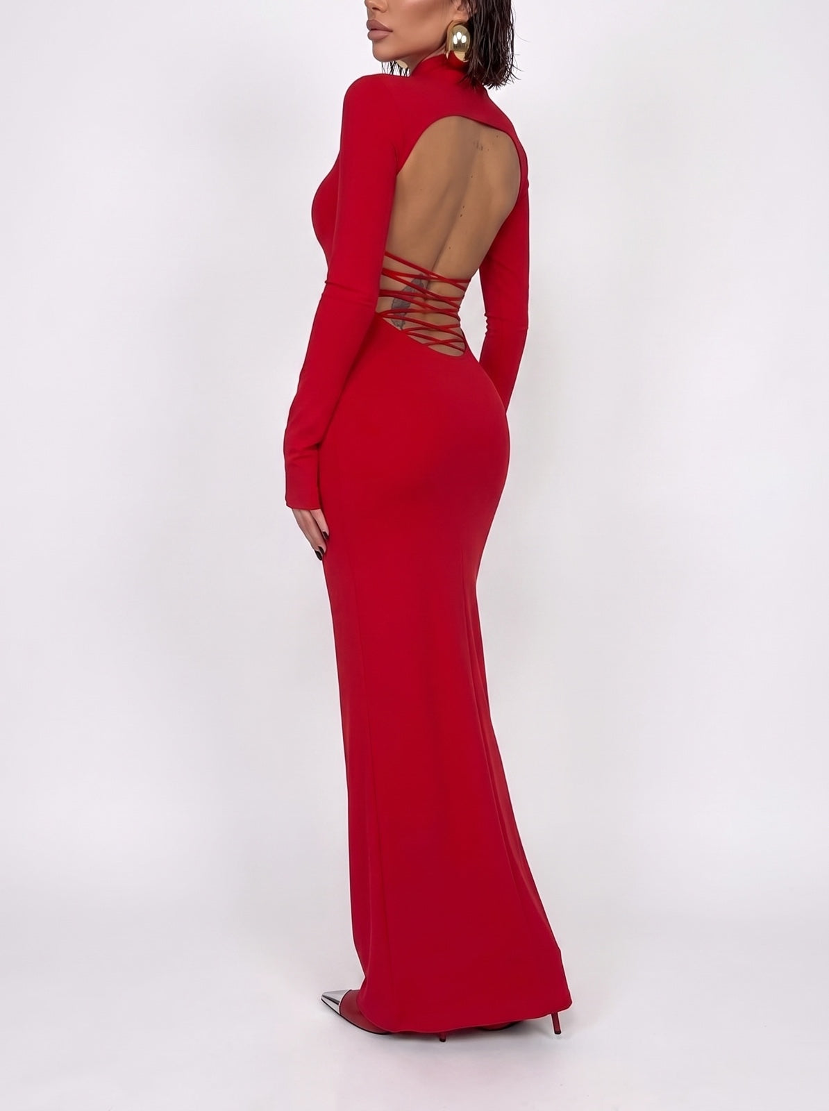 Fitted Lace Dress - Red