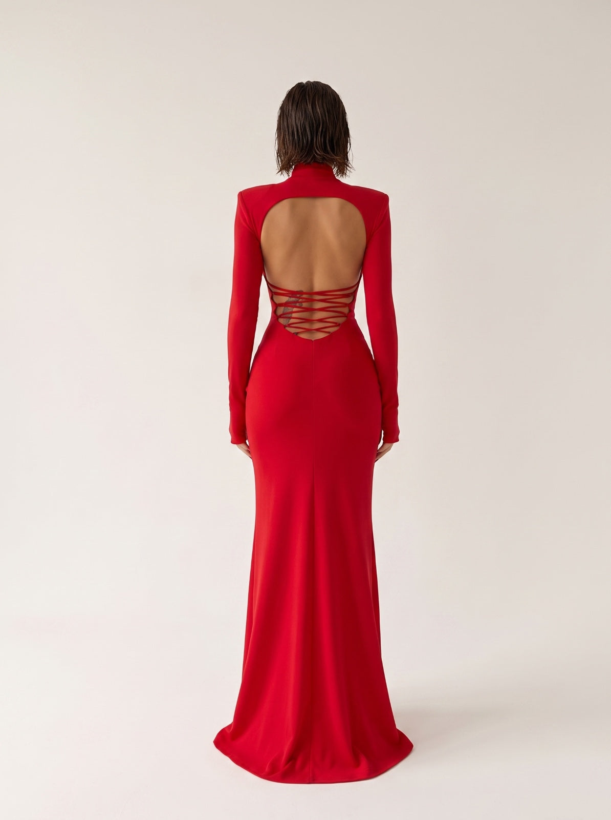 Fitted Lace Dress - Red
