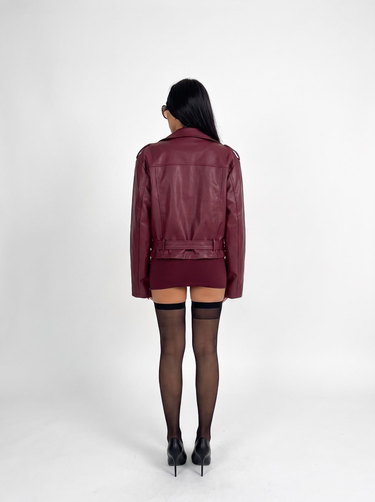 Over Leather Jacket-Cherry Red