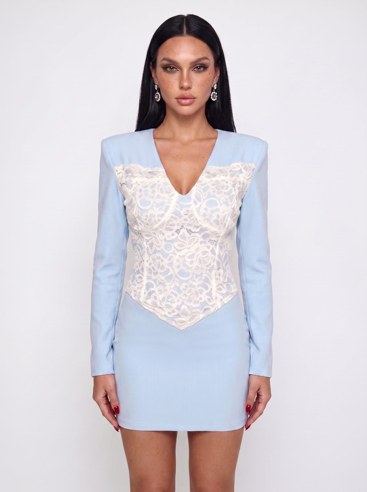 Lace Overlay Dress-Light Blue