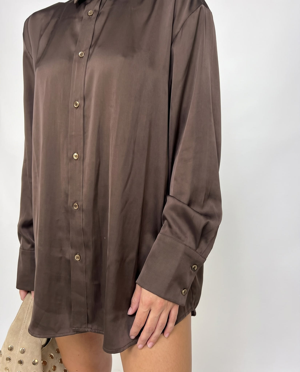 Shiny Satin Shirt-Violet