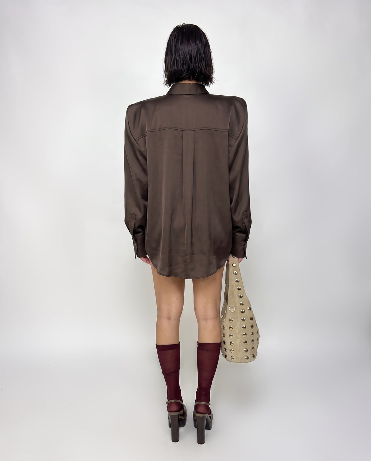 Shiny Satin Shirt-Violet