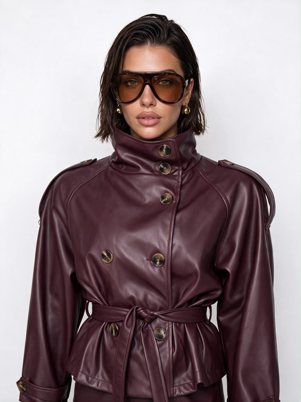 Trench Leather Lady-Cherry Red