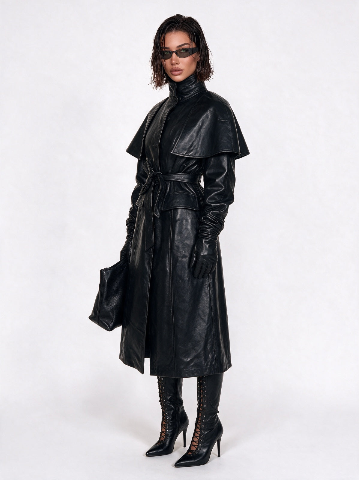 Trench Leather Wrap-Black