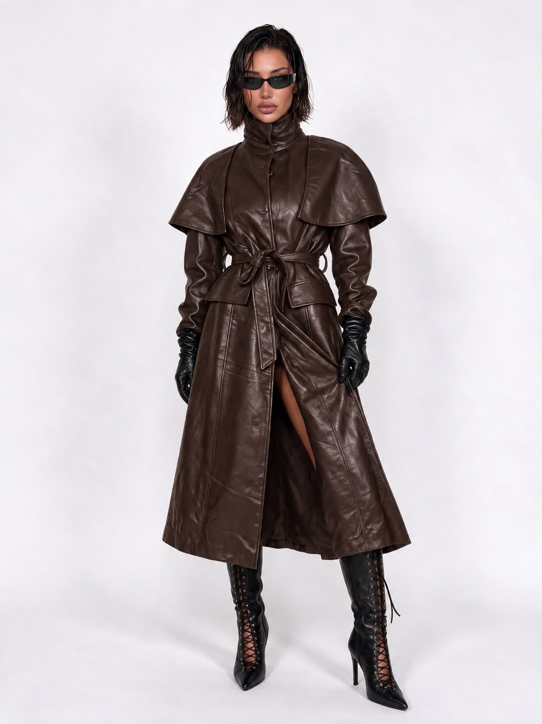 Trench Leather Wrap-Brown