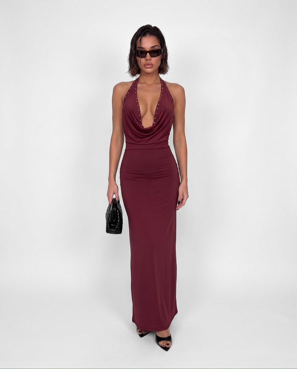 Abito Studded Maxi-Cherry Red