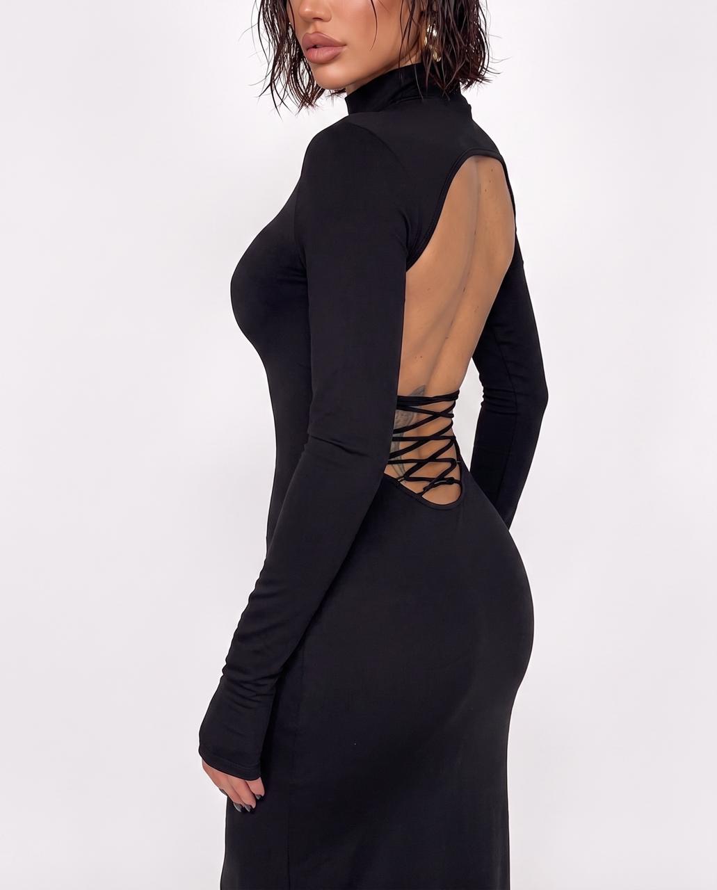 Fitted Lace Dress - Black