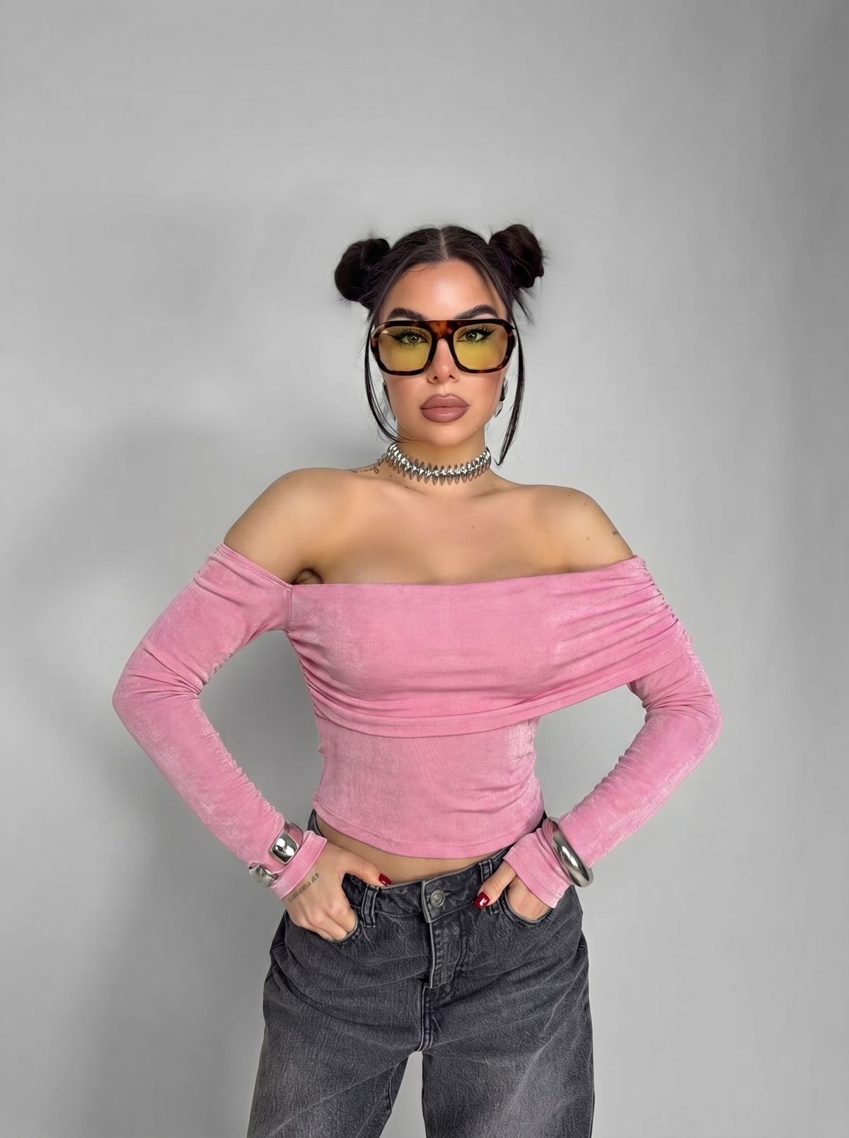 Maglia Bare Shoulder-Pink
