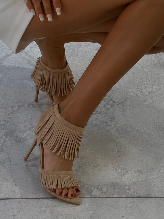 Boho Fringe Sandal - Beige