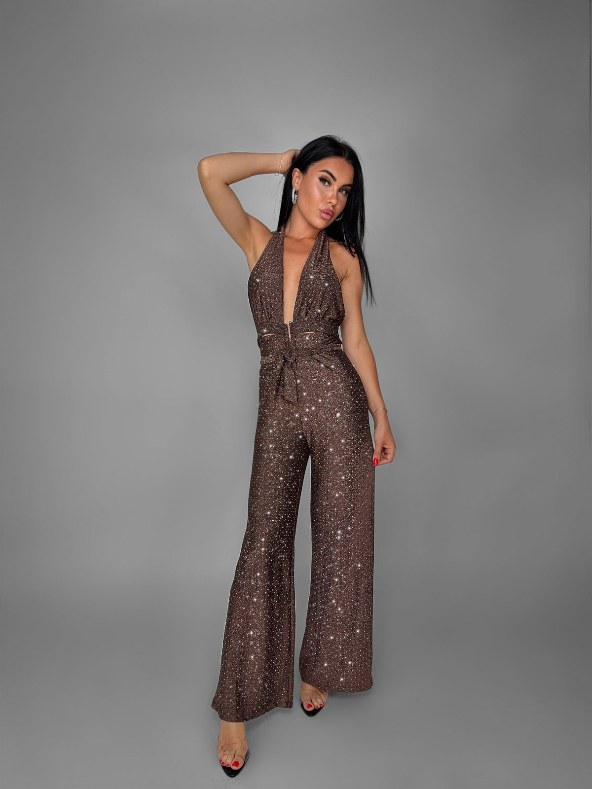 Tuta Glitter Deep V-Brown