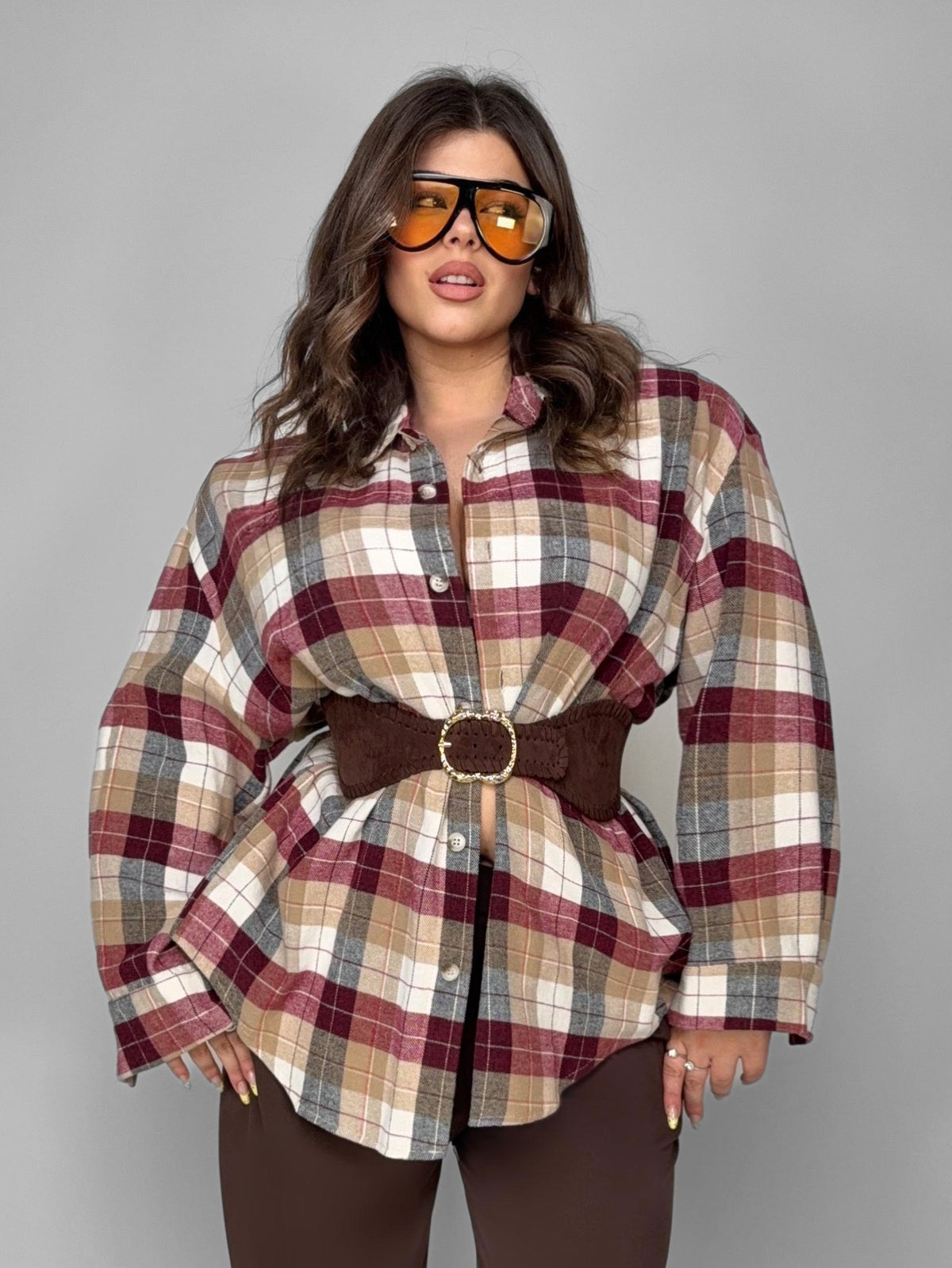 CURVY FIT - Camicia Country Check- Cherry