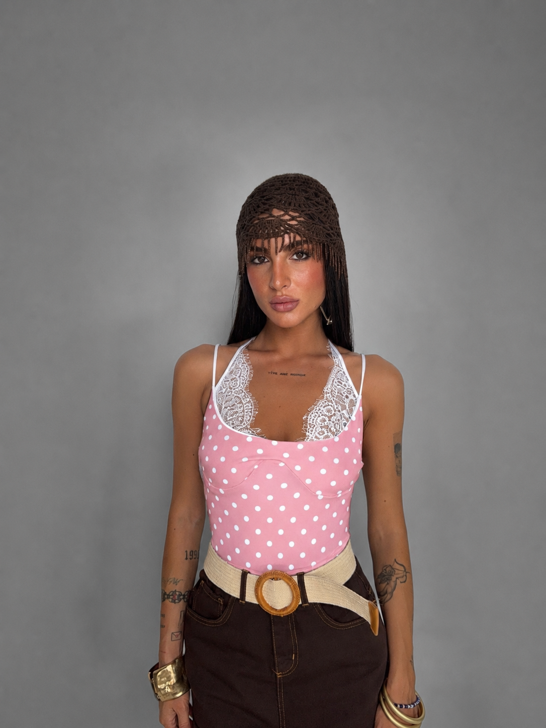 Body Polka Dot Lace-Pink