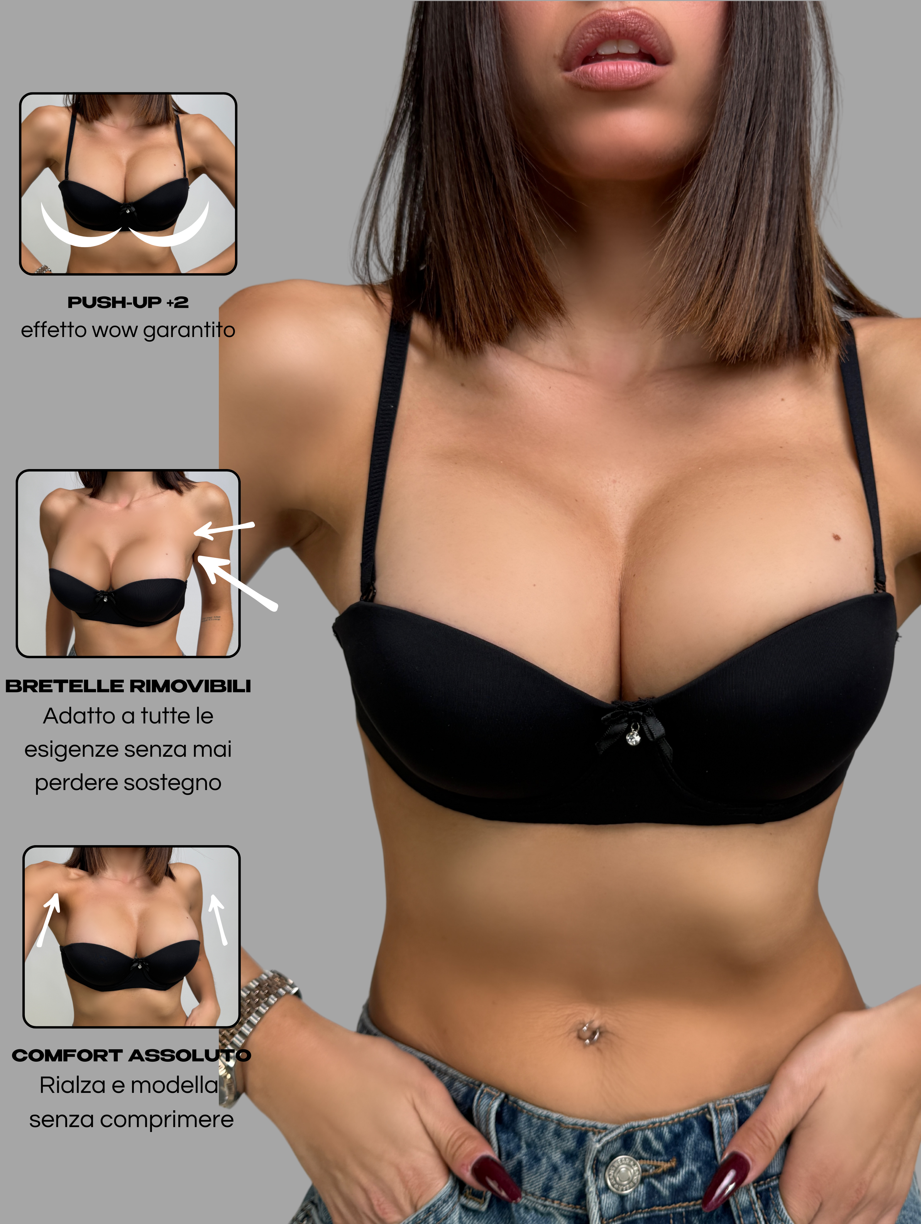 Top Magic Bra SUPER PUSH UP +2 SIZES - Black