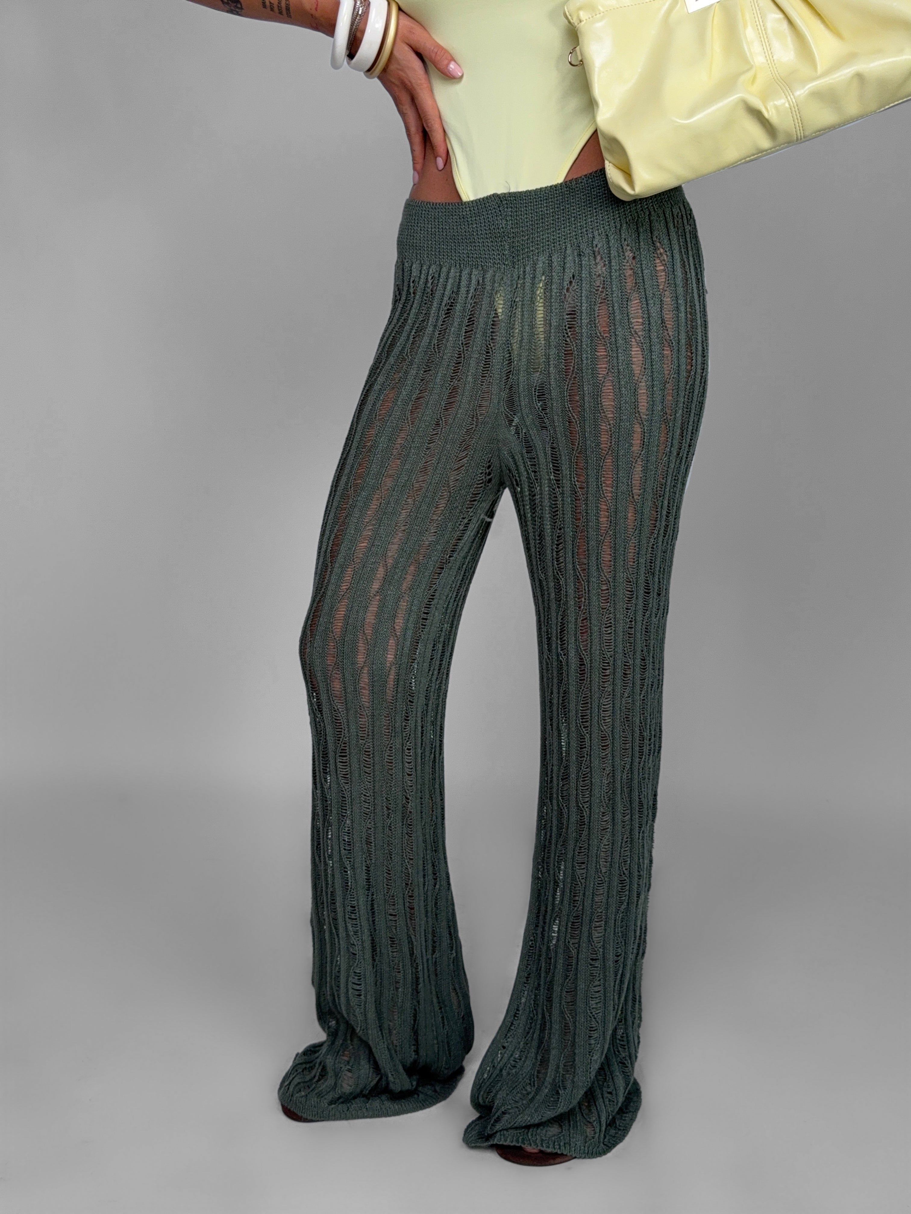 Pantalone Sheer Ribbed-Green