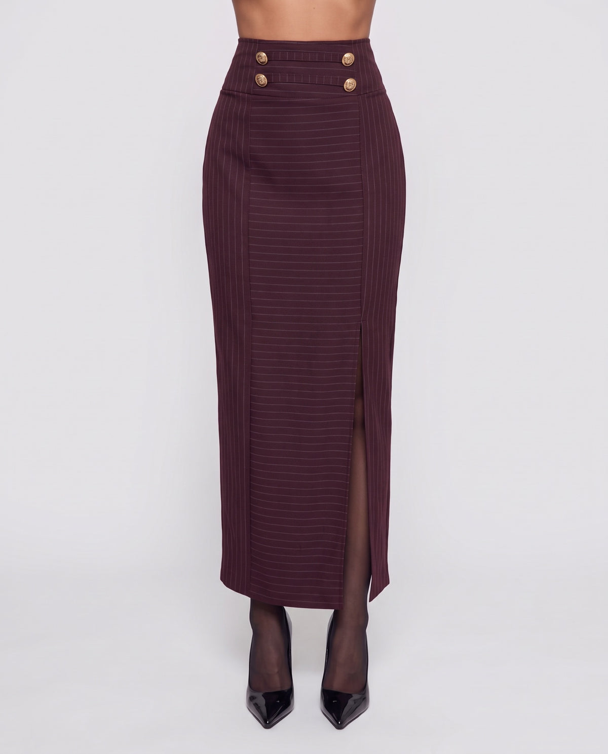 Coord Set Pinstripe Skirt-Cherry Red