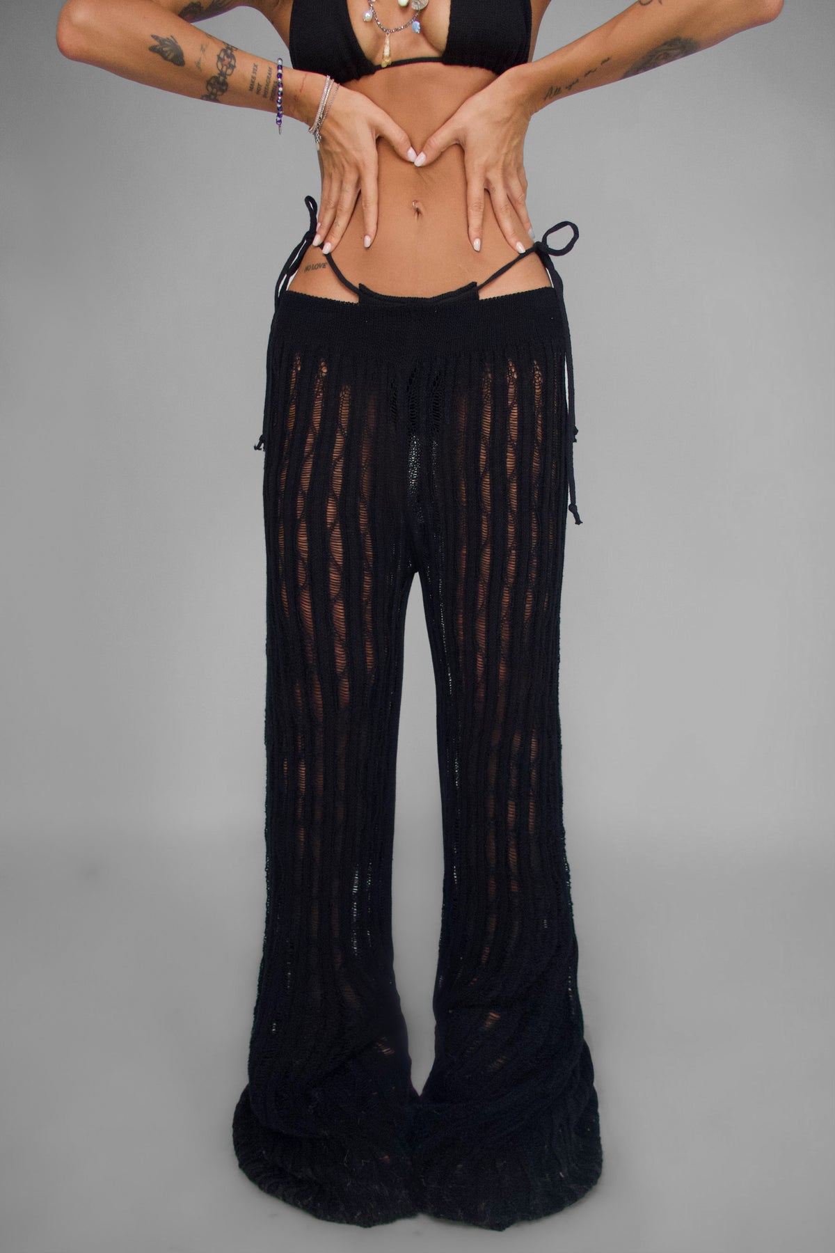 Pantalone Sheer Ribbed-Black