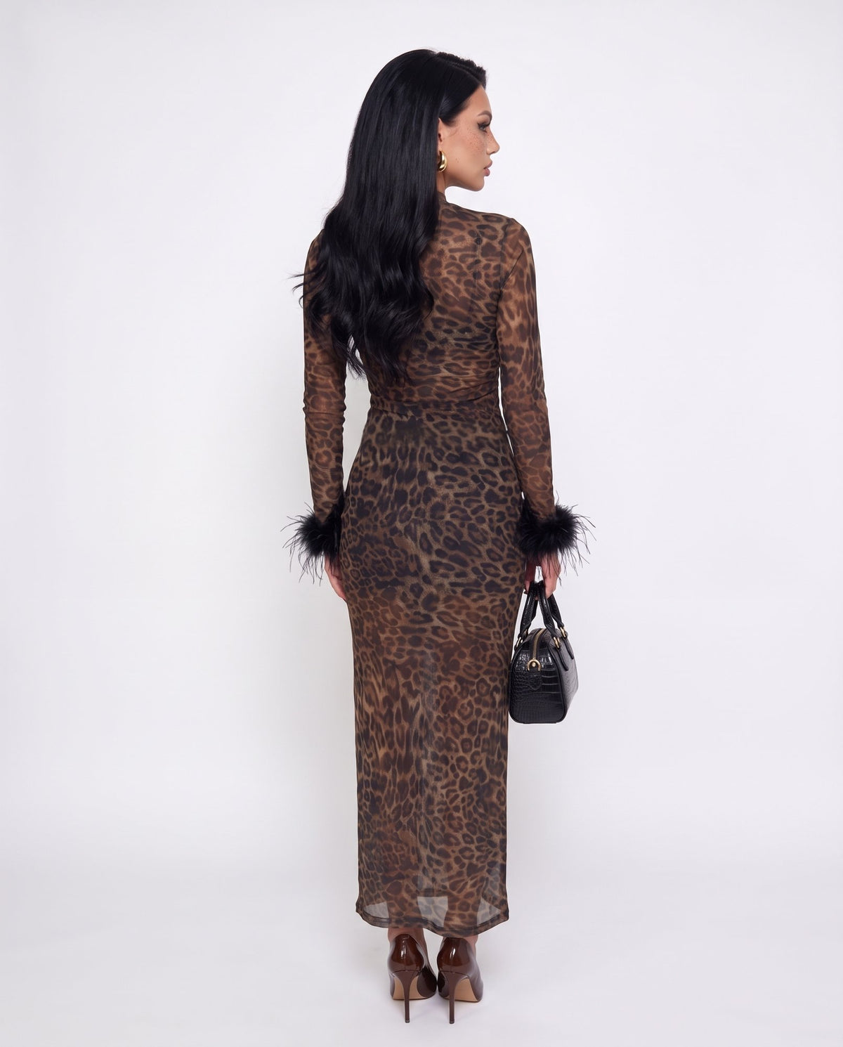 Abito Sheer Plume-Leopard