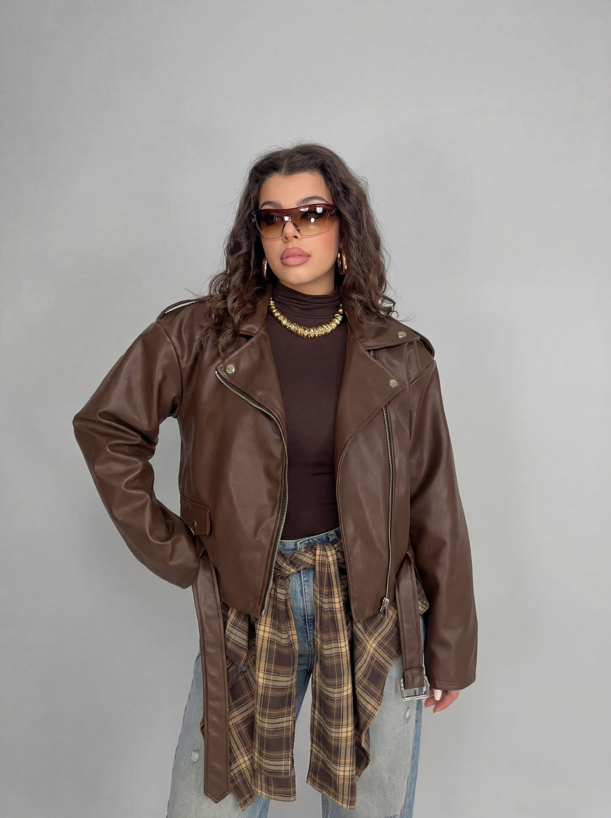 CURVY FIT - Chiodo Over Leather-Brown