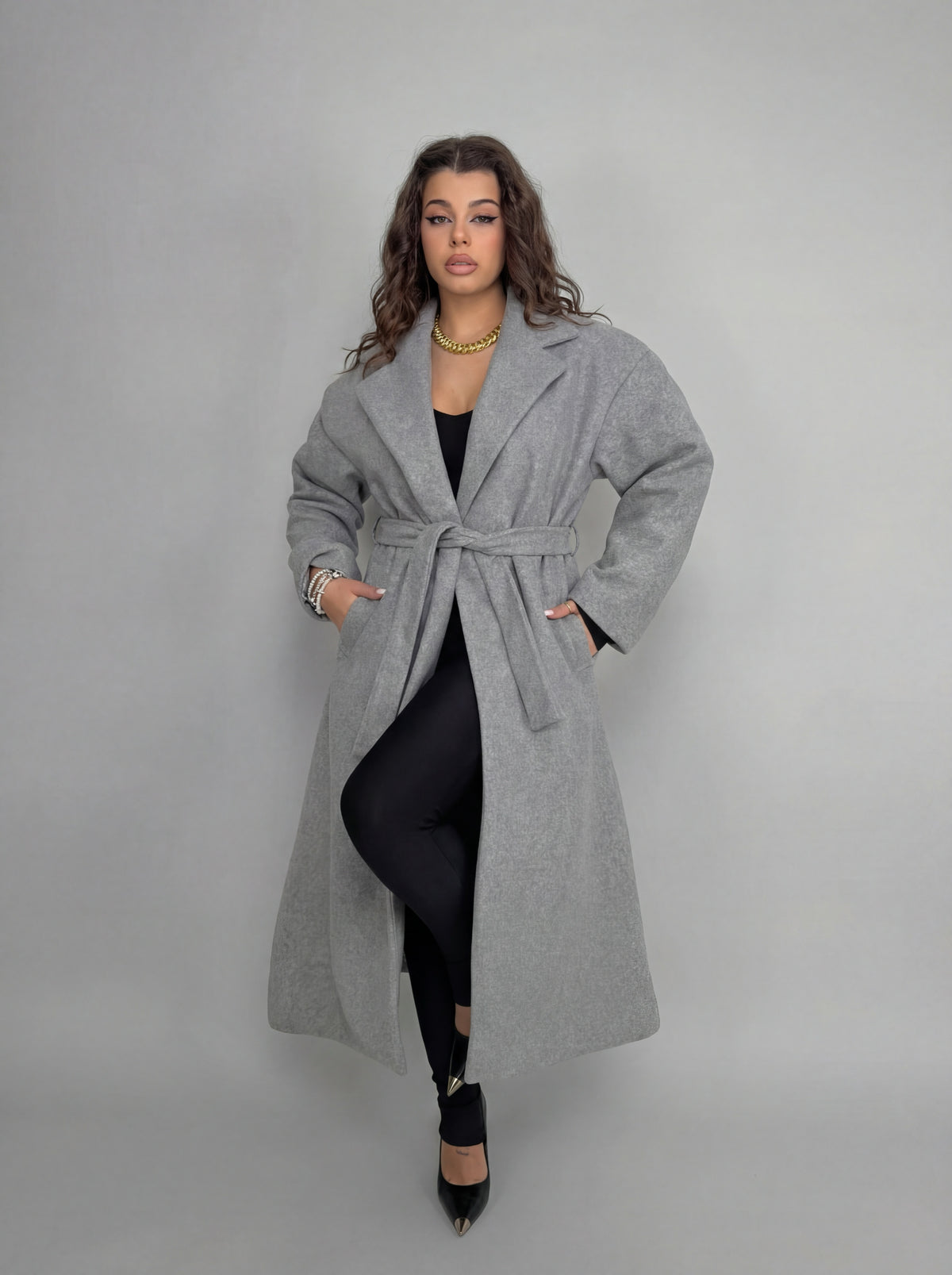 CURVY FIT - Abrigo cruzado - Gris