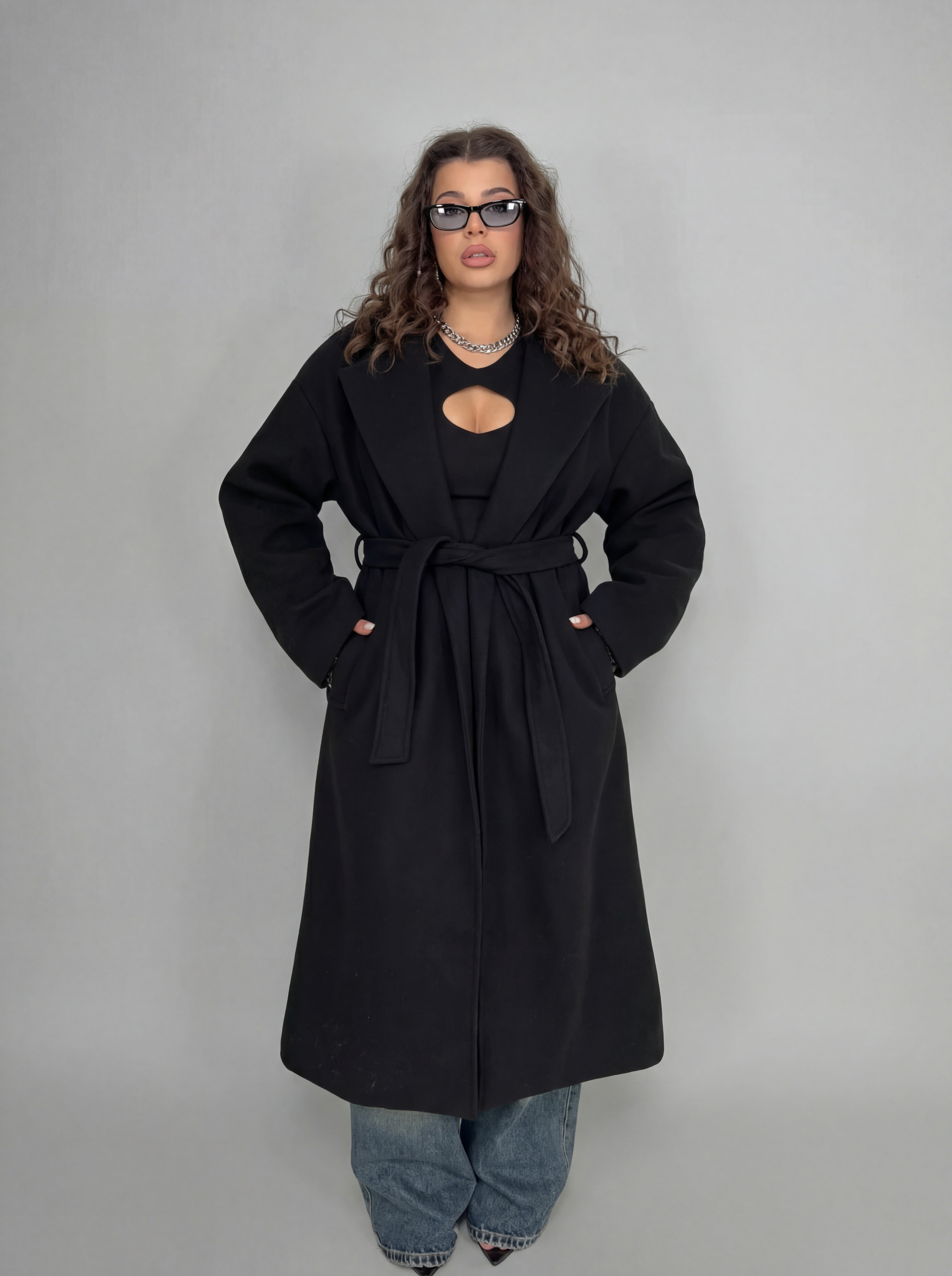 CURVY FIT - Cappotto Wrap - Black