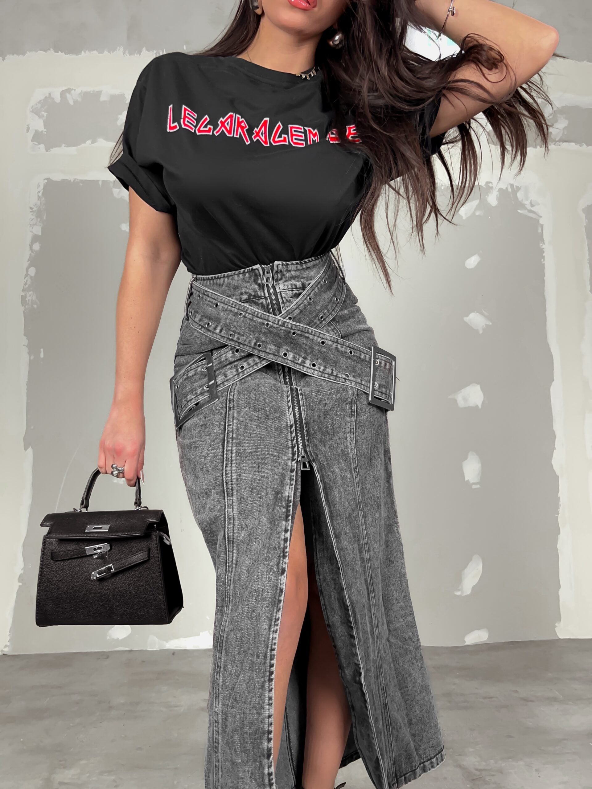 Grey Denim Skirt
