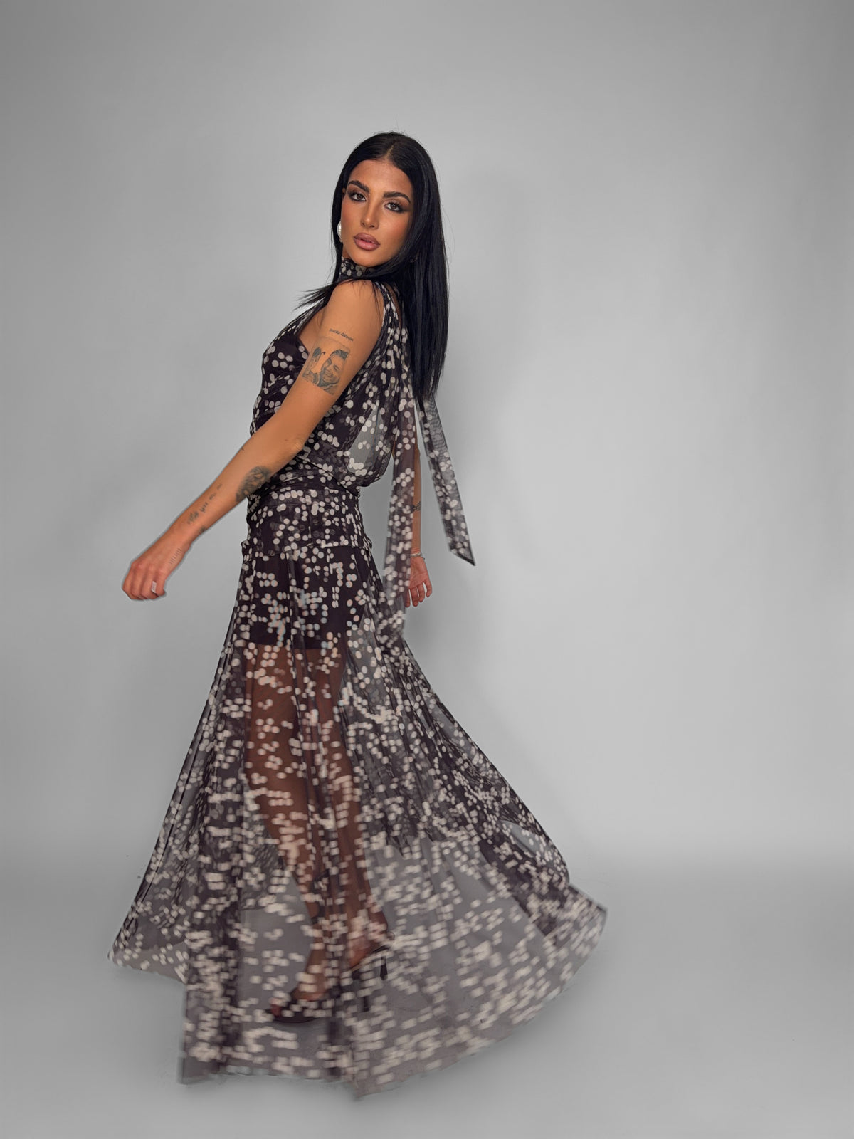 Abito Dotted Sheer-Brown