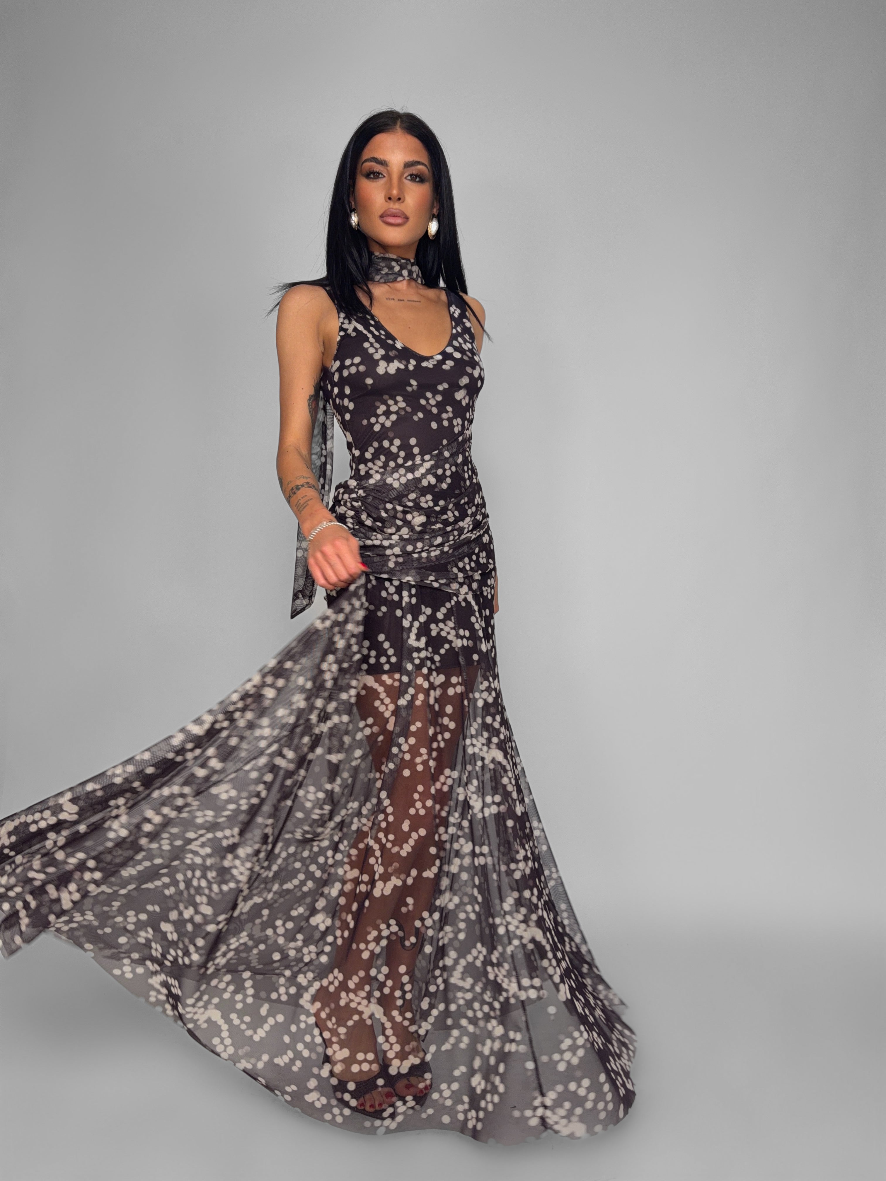 Abito Dotted Sheer-Brown