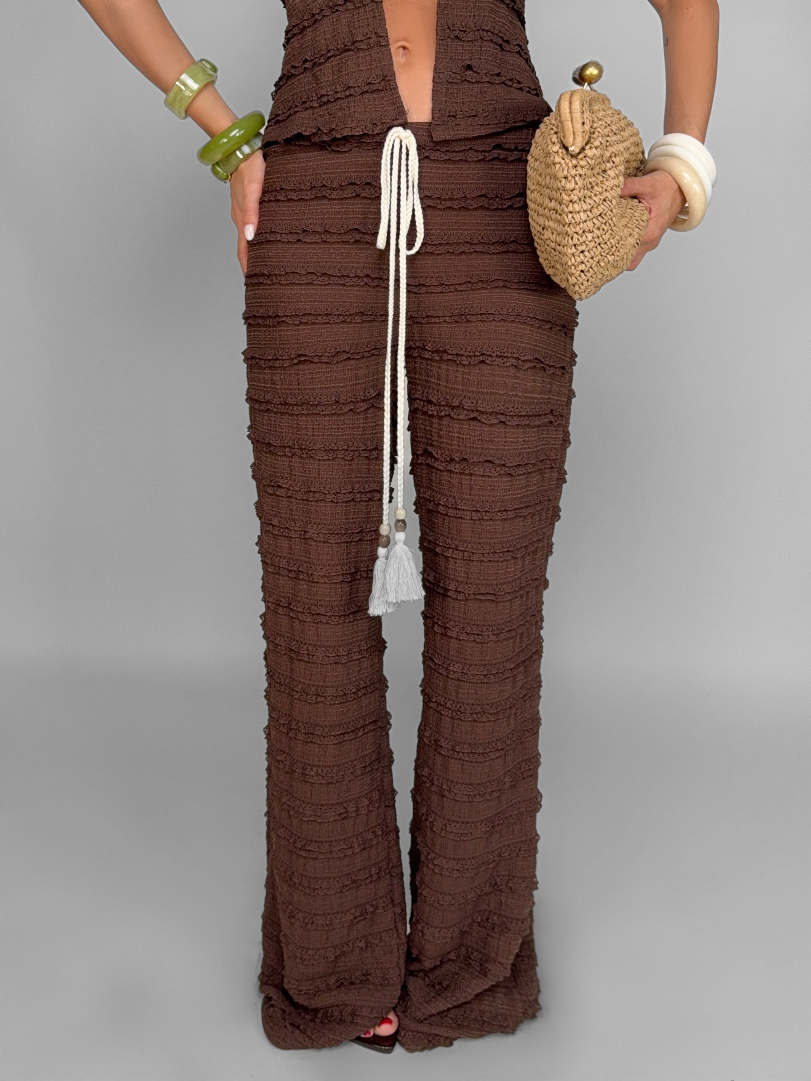 Pantalone Crochet Stripe-Brown