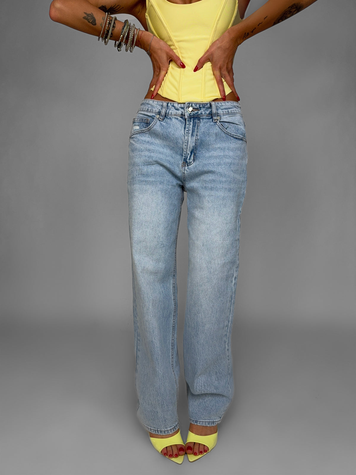 Glitter Pocket Jeans - Yellow