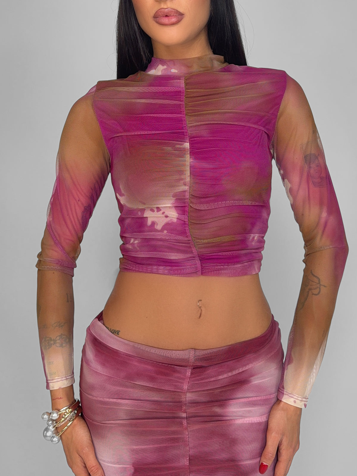 Top Melange Drape-Pink