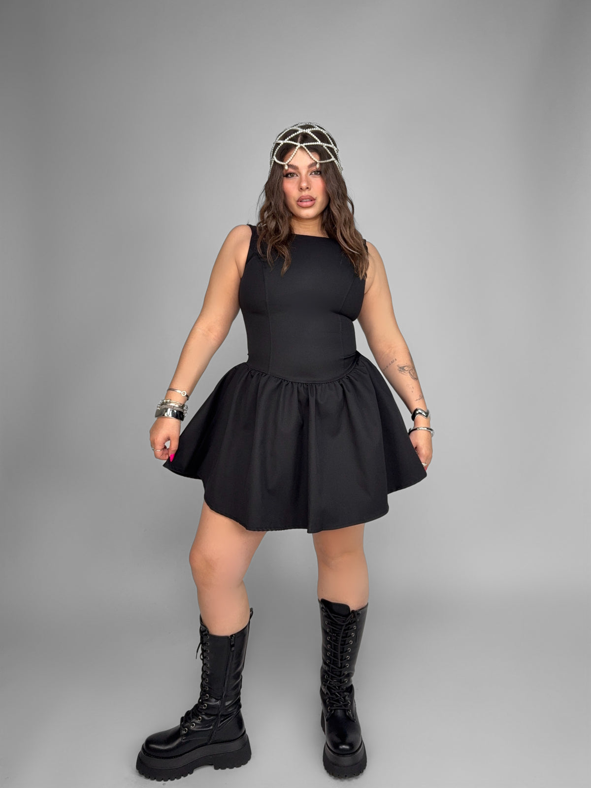 CURVY FIT - Puff-Black Dress