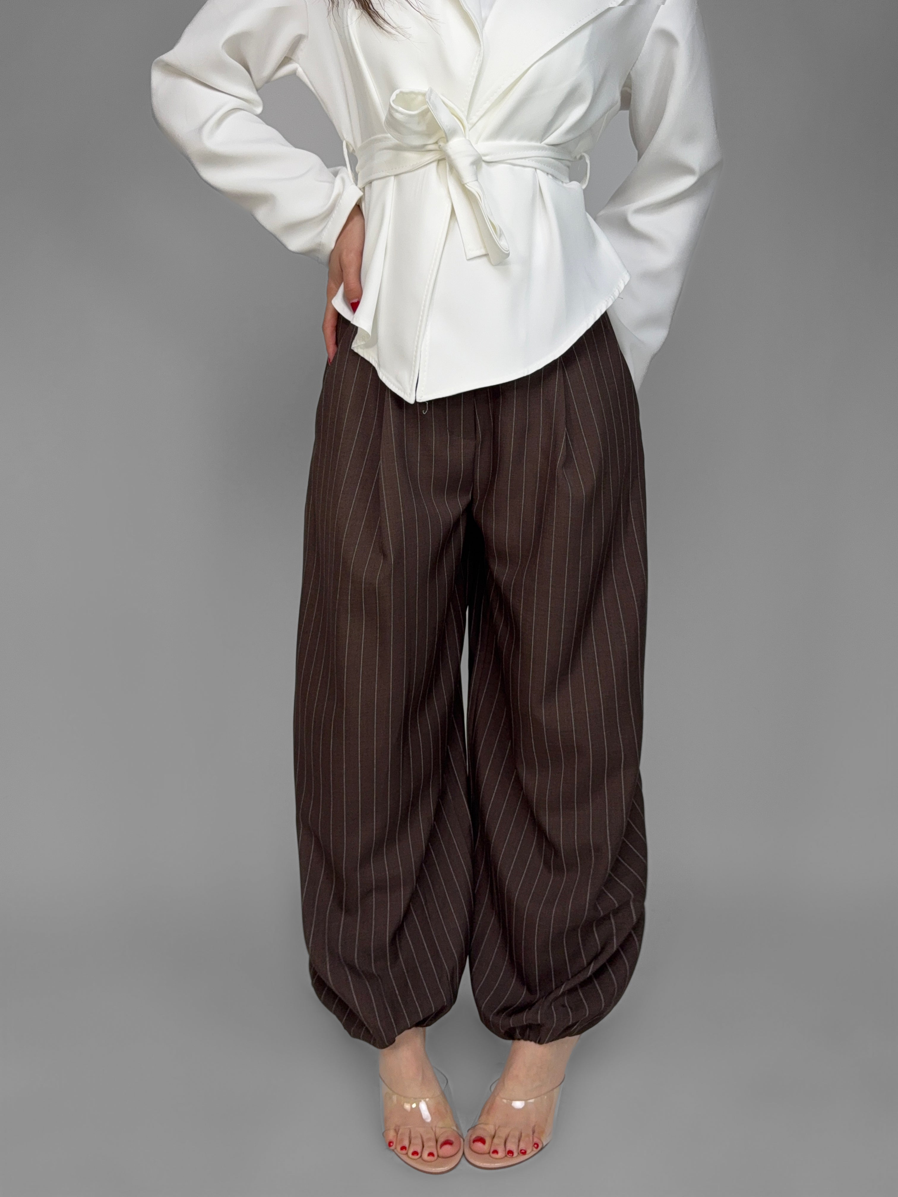 Classic Pinstripe Trousers-Brown