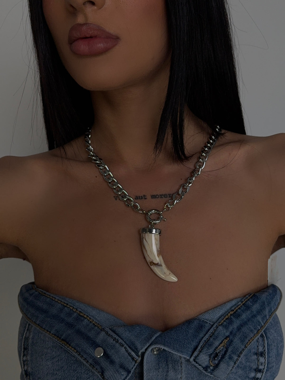 Horn Charm Necklace-Silver