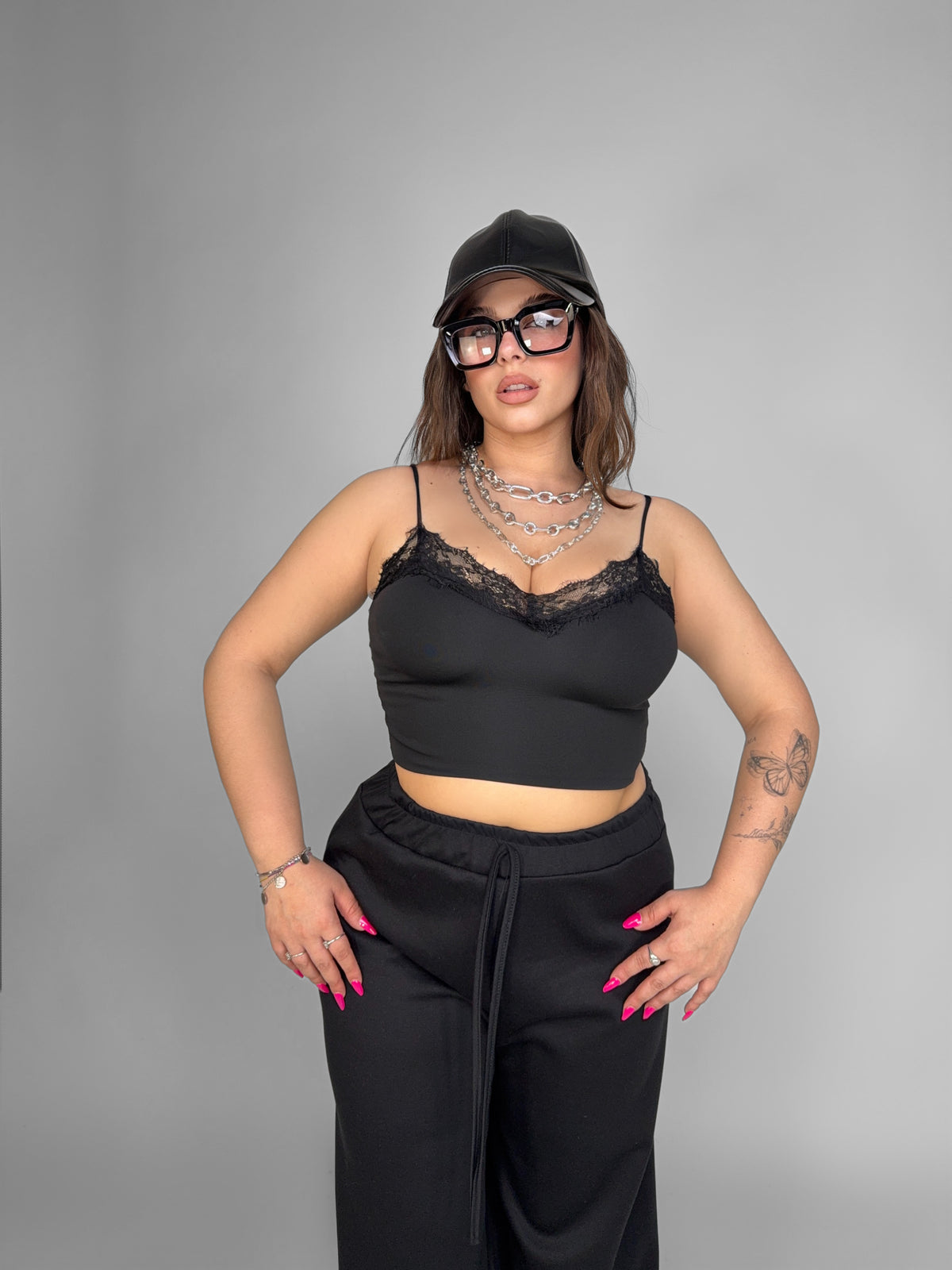 CURVY FIT - Romantic Lace Top - Black