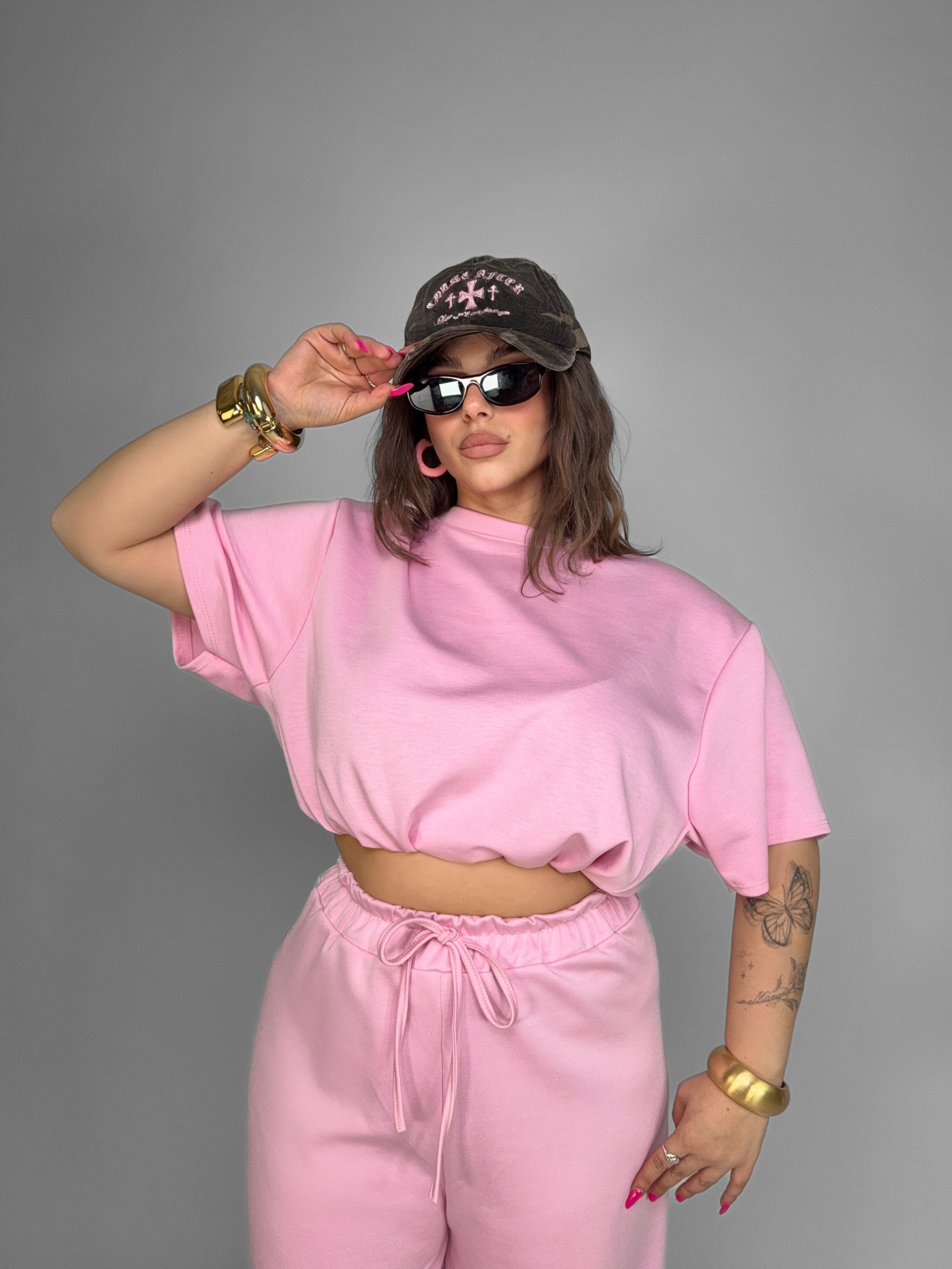 CURVY FIT - Crop Sweatshirt-Pink