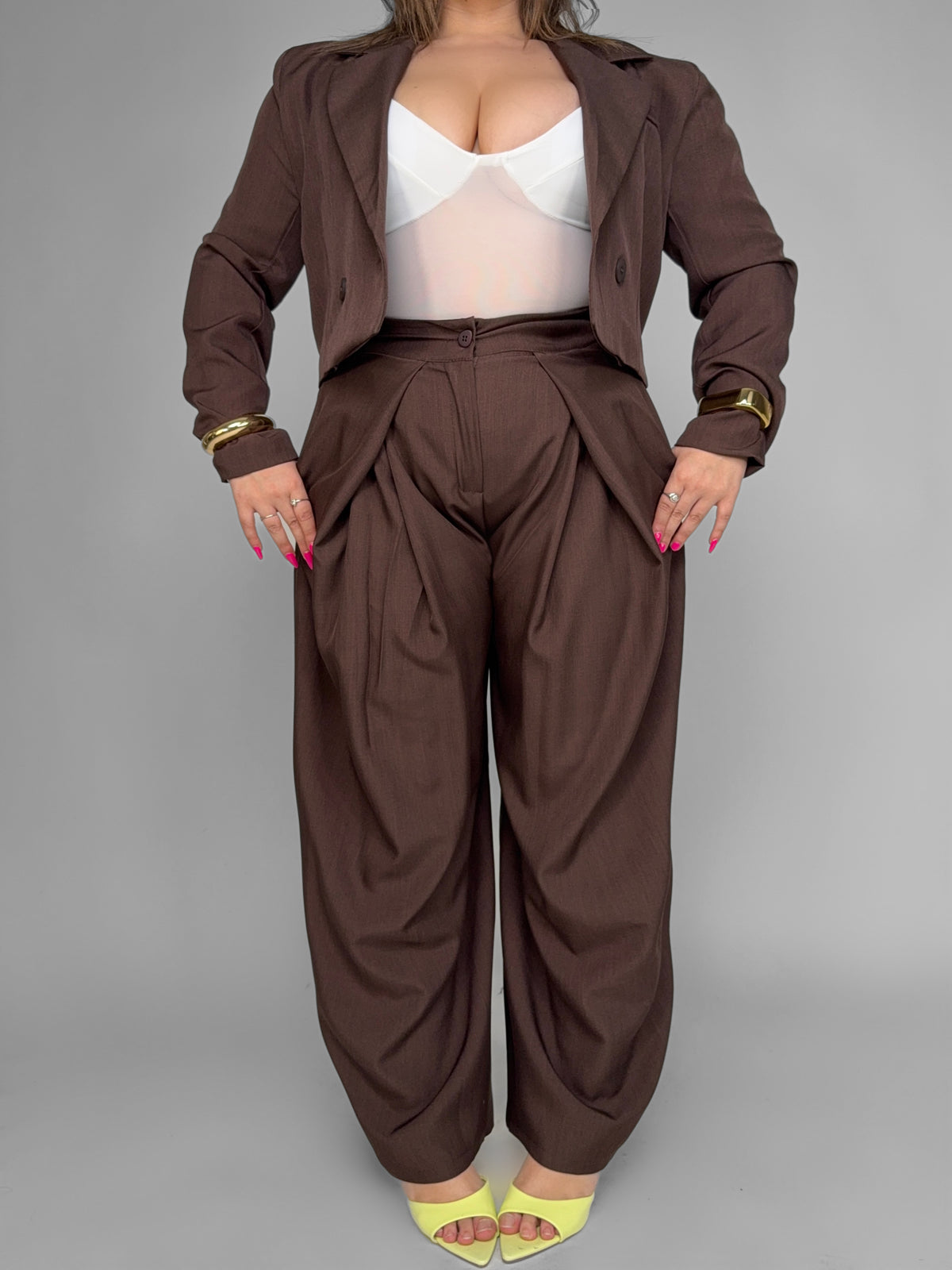 CURVY FIT - Brown Shaped Trousers