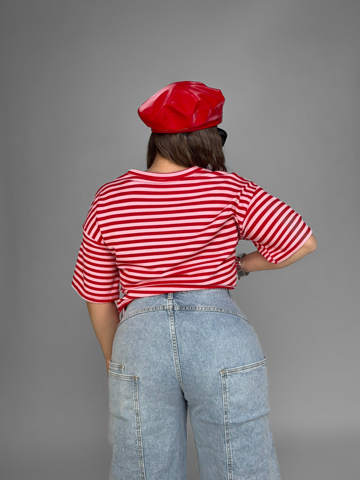 CURVY FIT - T-Shirt Stripe Layer-Red