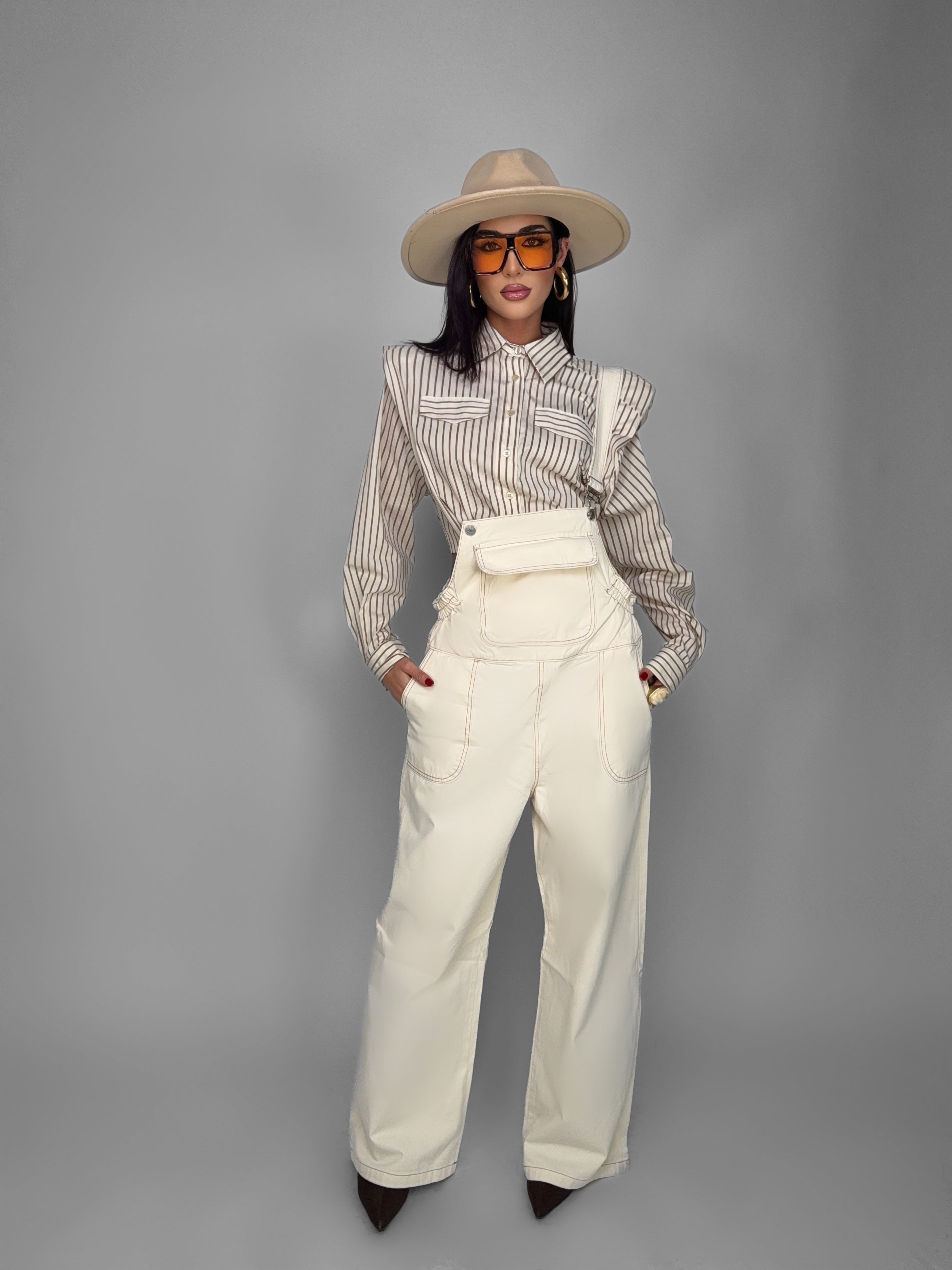 Total Look Stripe Crop Beige