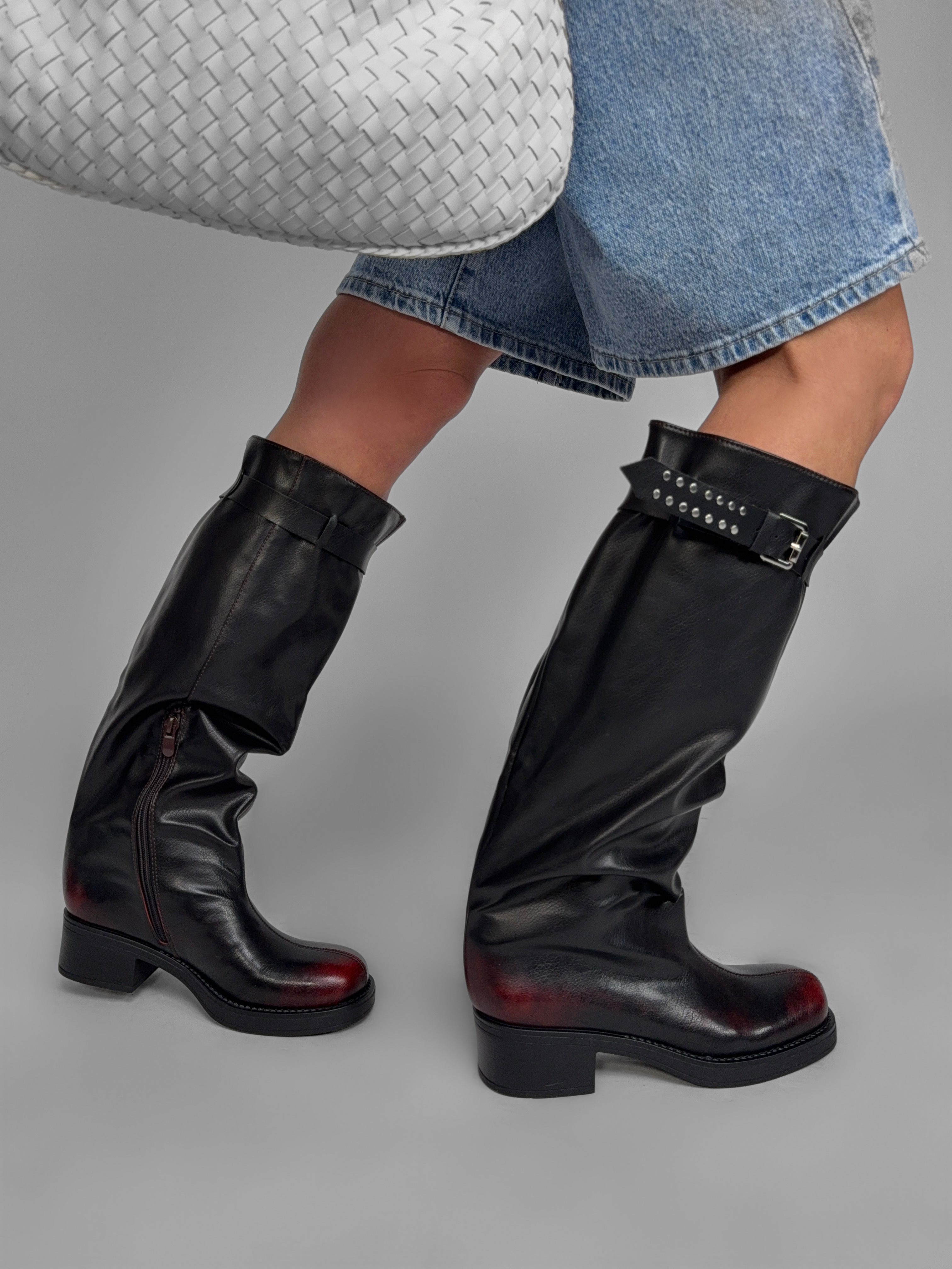 Contrast Toe Boot-Cherry Red