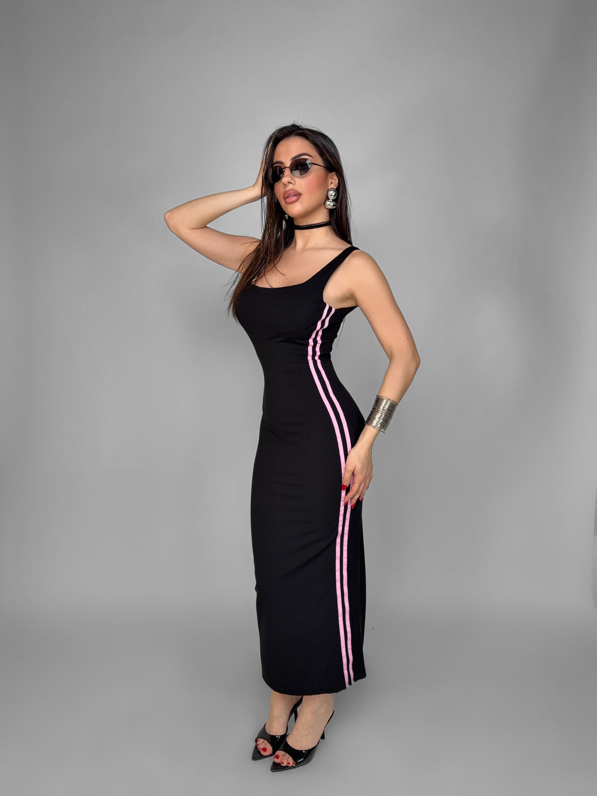 Dual Stripe Dress-Pink