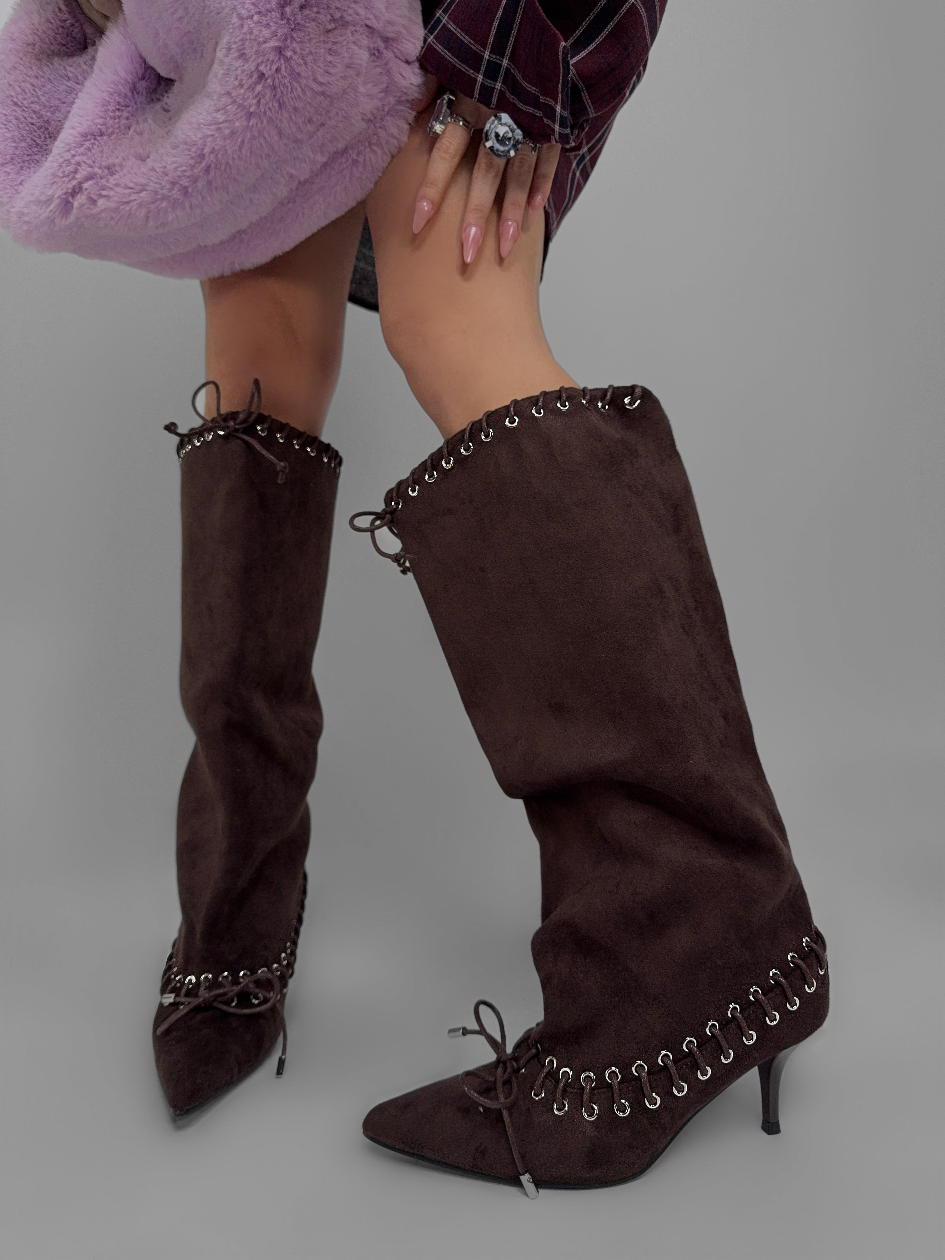 Stivale Suede Lace‑Up-Brown