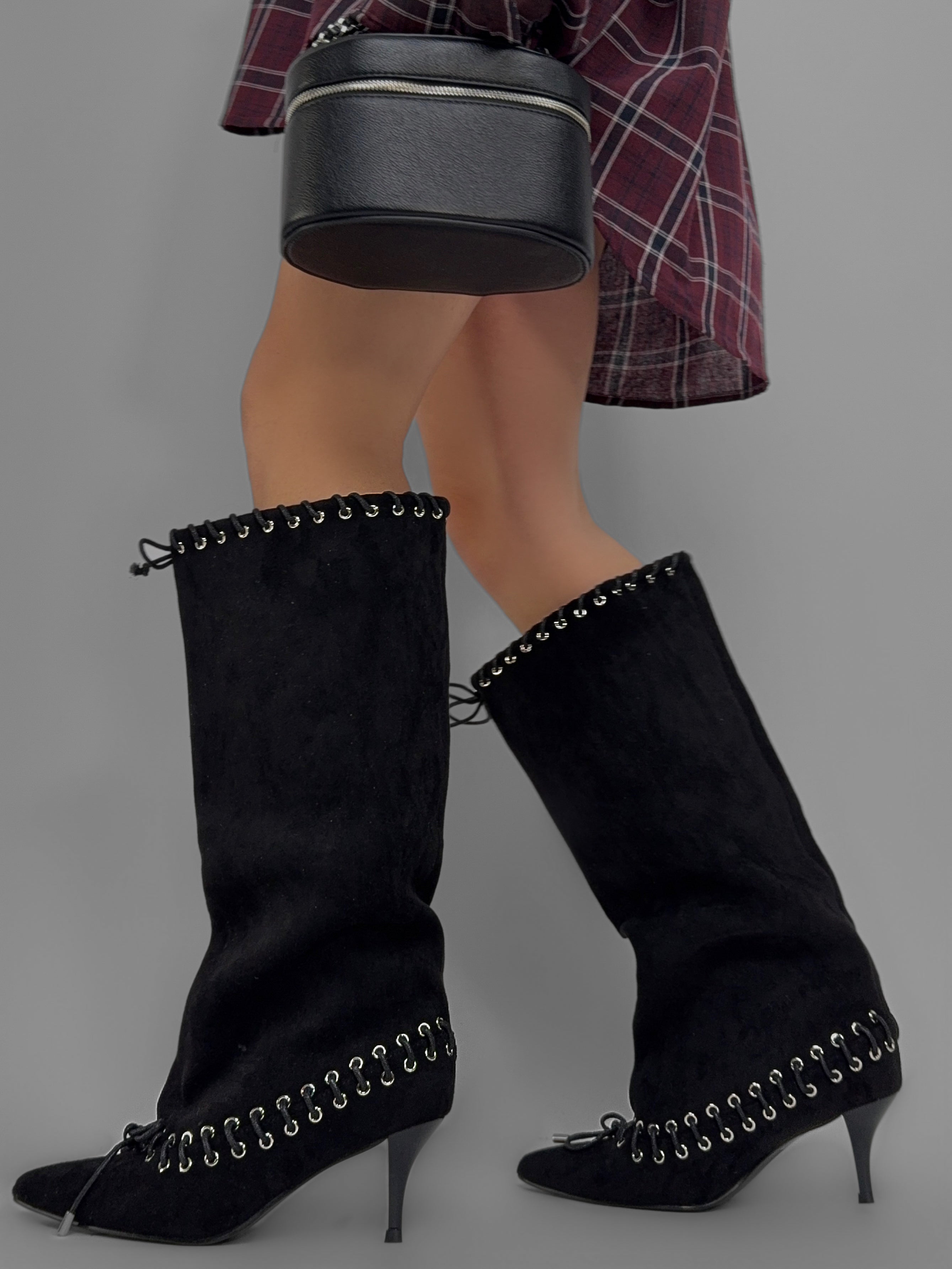 Suede Lace-Up Boot - Black