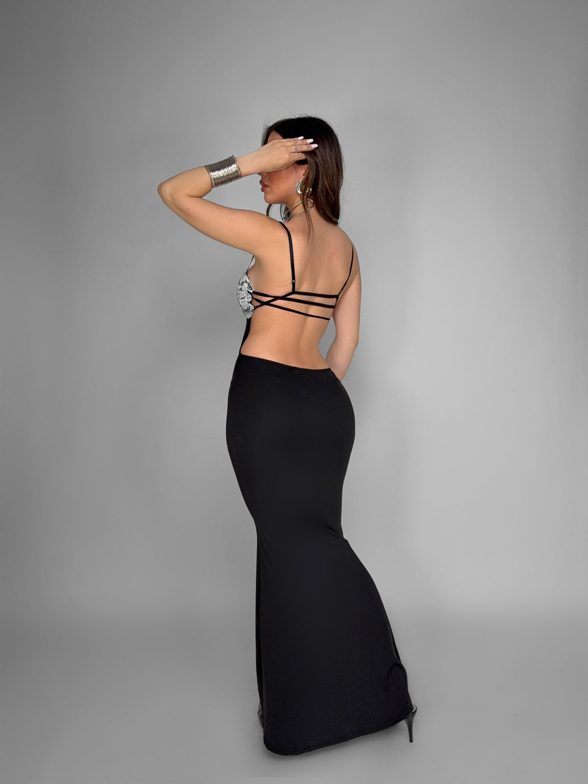 Contrast Lace Dress - Black