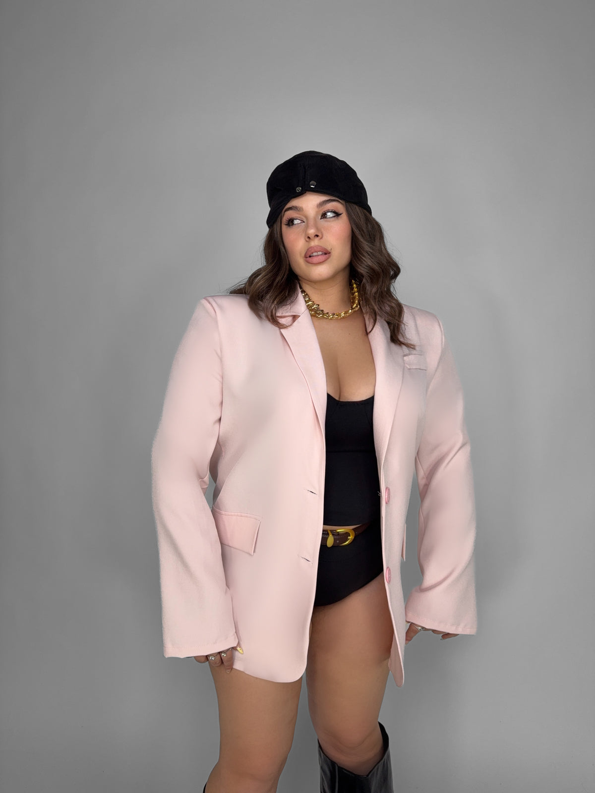CURVY FIT - Blazer Longline-Pink